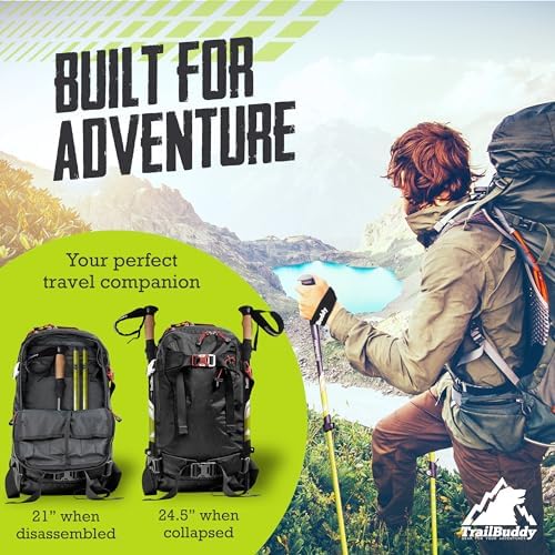 TrailBuddy Trekking Poles - Lightweight, Collapsible Hiking Poles for Snowshoe & Backpacking Gear - Pair of 2 Walking Sticks for Hiking, 7075 Aluminum with Cork Grip