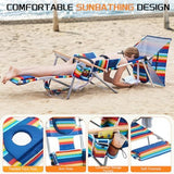 Oversized Heavy Duty Backpack Beach Chair with Sun Canopy, Reclining Lounge Chair Tanning Chair with Face Hole, 5-Position Foldable Camping Chair for Outdoor Sunbathing Beach Patio Pool (Multi Color)