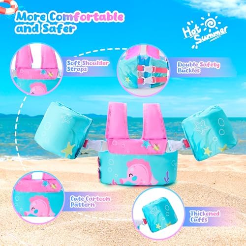 NEMONE Toddler Swim Vest for 22-70 lbs Kids Floaties Swim Jacket with Arm Water Wings for Girls Boys 2 3 4 5 6 7 Years Old Sea Beach Pool