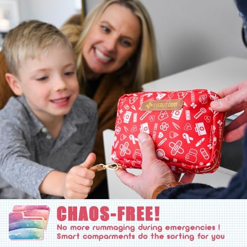 EVERLIT Care Rescue Pack | Family-Friendly First Aid Kit for Kids with 200 Pcs Medical Supplies | Travel-Friendly Compact Storage Bag for Home, Car, Travel, Camping, Adventure (Original)