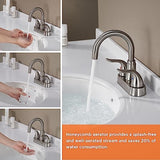 KPW Bathroom Sink Faucet 2 or 3 Hole Brushed Nickel Centerset 4 Inch Bathroom Sink Faucet 2 Handle Over ABS Non-Metallic Lavatory Bathroom Faucet with Pop up Drain Water Supply Hoses