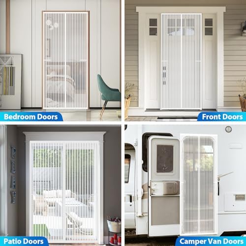 Heavy Duty Door Screen Magnetic Closure, LOVIGA Thickened Fiberglass Screen Door Mesh, Self Sealing, Tear Resistant, Easy Assemble, Fine Mesh Keep Bugs Out Fit Door Size 36 Inch X 82 Inch White