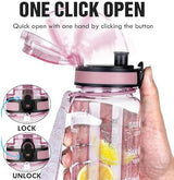 OLDLEY Water Bottle, 32oz Motivational Sports Water Bottle with Time Marker - Times to Drink - Tritan, BPA Free, Wide Mouth Leakproof,Clear Pink