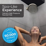 SparkPod Shower Head - High Pressure Rain - Premium Quality Luxury Design - 1-Min Install - Easy Clean Adjustable Replacement for Your Bathroom Shower Heads (Elegant Brushed Nickel, 6 Inch Round)