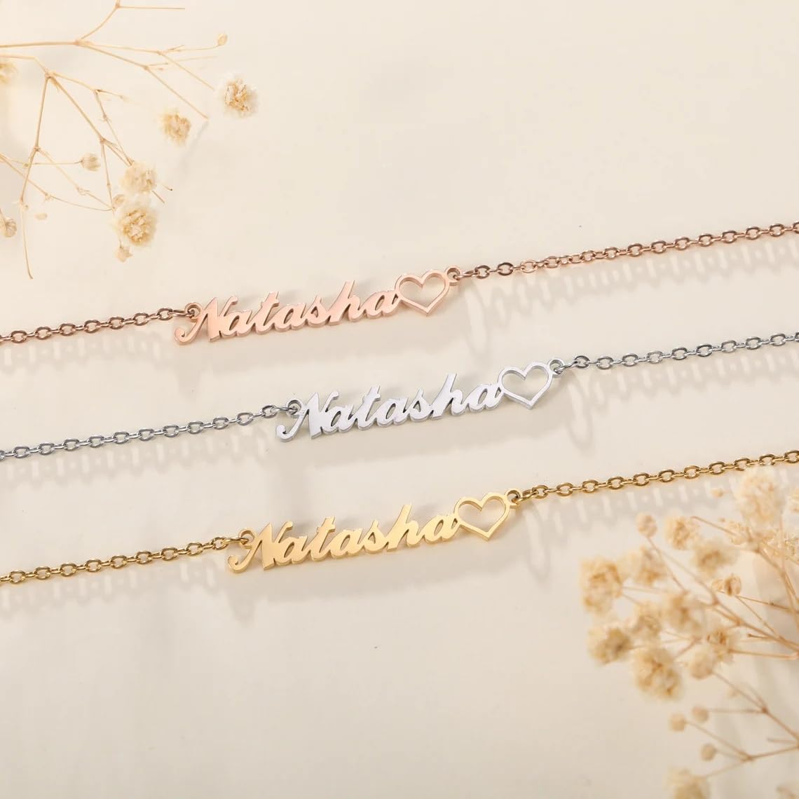 KUKULIKI Custom Name Necklace Personalized Heart Symbol, 18K Gold Plated Handmade Personalized Necklaces for Women, Customized Jewelry Birthday Gifts