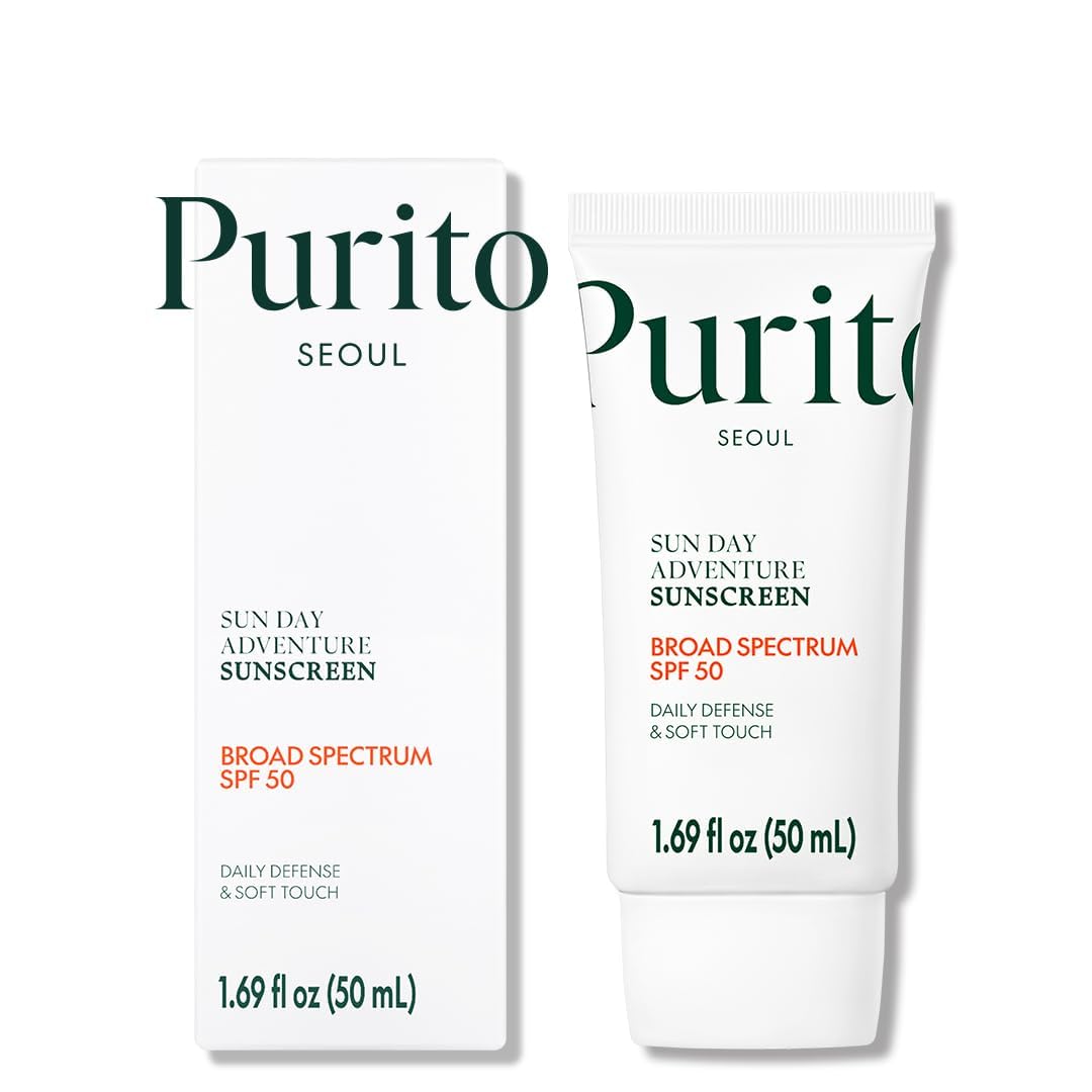 PURITO Sun Day Adventure Korean Sunscreen Smoothest and Lightest Texture Broad Spectrum SPF 50 UVA & UVB Protection No White Cast Oil Free For All Skin Types Vegan Daily Skin Care 50ml, 1.69 fl.oz