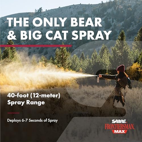 SABRE Frontiersman MAX Bear Spray – 40 ft Range, Maximum Strength, The Only EPA-Registered Spray for Bears & Mountain Lions, 7.9 oz, Glow Safety Clip, Outdoor Hiking & Camping Protection