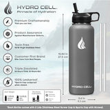 HYDRO CELL Stainless Steel Insulated Water Bottle with Straw - For Cold & Hot Drinks - Metal Vacuum Flask with Screw Cap and Modern Leakproof Sport Thermos for Adults (Graphite 40oz)