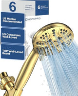 6-Mode High Pressure Handheld Shower Head Set, Consumer Reports Recommended HOPOPRO High Flow Hand Held Showerhead with 59 Inch Hose Bracket Teflon Tape Rubber Washers