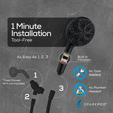 SparkPod 10-Mode Handheld Shower Head with Filter - 5" High Pressure Filtered Shower Head with Touch-to-Clean Nozzles, Built-In Power Jet, Stainless Steel 6ft Hose & Bracket (Black Matte)