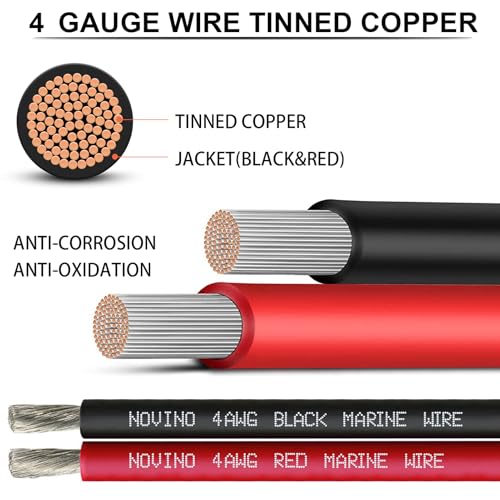 4 Gauge Marine Wire Include 4AWG 10FT Black & 10FT Red,4 Gauge Marine Grade Wire Oxygen-Free Tinned Copper Electrical Cable for Speaker Automotive Boat Battery Lighting Camper Trailer Outdoor