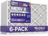 BNX TruFilter 16x24x1 Air Filter MERV 8 (6-Pack) - MADE IN USA – Dust & Pet Defense Pleated Air Conditioner HVAC AC Furnace Filters for Dust, Pet, Mold, Pollen MPR 600 – 700 & FPR 5
