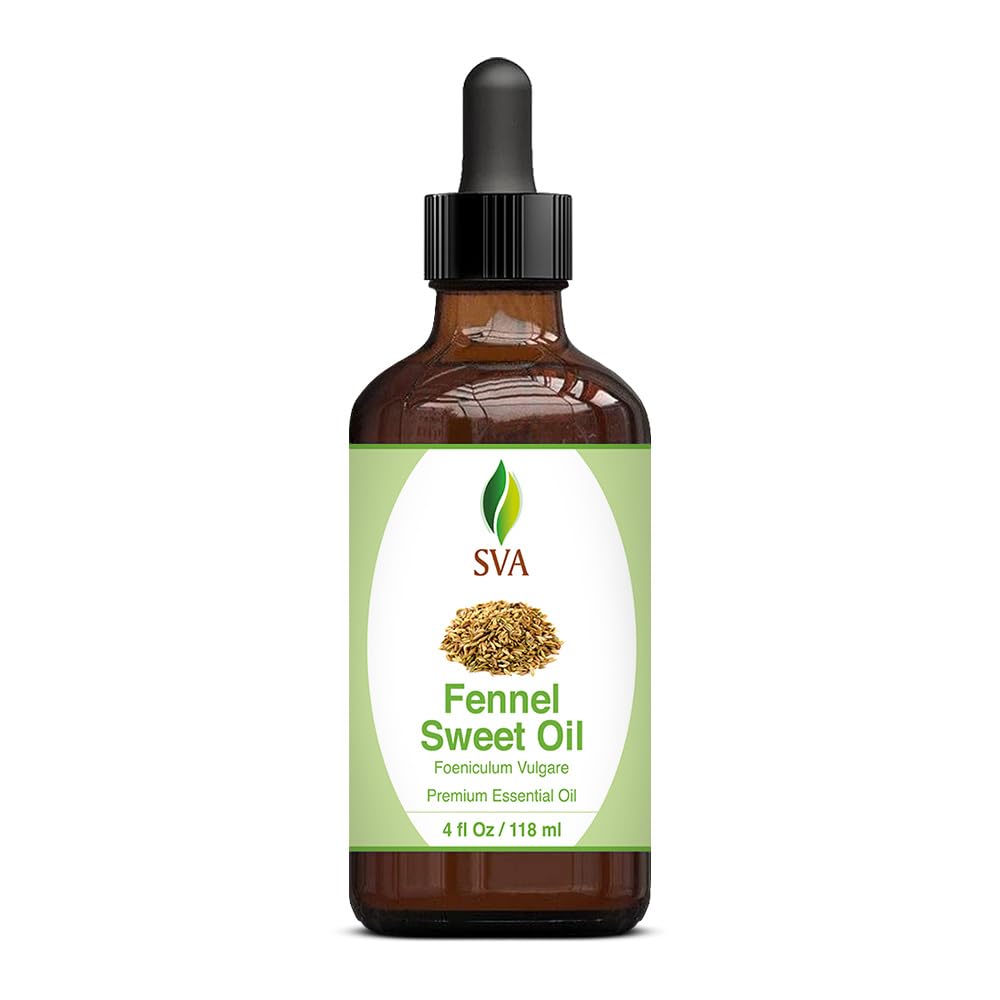 SVA Sweet Fennel Essential Oil – 4 Fl Oz – 100% Natural Fennel Oil - for Diffuser, Hair Care, Face, Skin Care, Aromatherapy, Scalp and Body Massage, Soap and Candle Making – with Dropper