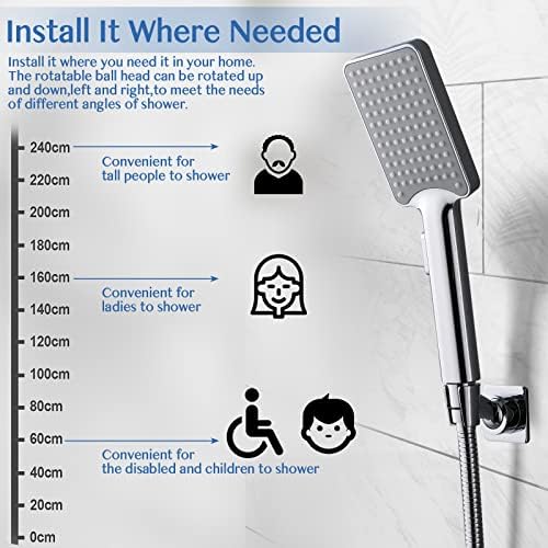 YDmeet Shower Head Holder, Adjustable Handheld Brass Shower Head Bracket, Wall Mount Holder, Drill Free Glue Installation (Polished Chrome)