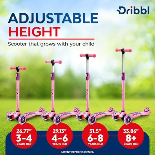 3-Wheel Kids Scooter - Lean-to-Steer Technology, Adjustable Height Handlebar, Wide Deck, Scooter for Boys & Girls Ages 3+, Child Safety Approved, Support Riders Up to 165 lbs, Purple and Pink