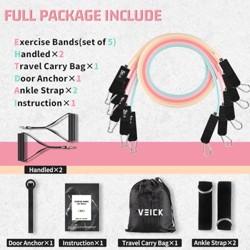 VEICK Resistance Bands, Exercise Bands, Workout Bands Set for Working Out with Handles for Men Women, Elastic Exercising Bands for Fitness Weights Work Out at Home Gym