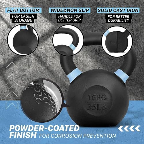 Yes4All Powder Coated Cast Iron Kettlebell Strength Training Kettlebells Weight Set for Full Body Workout, Home Gym