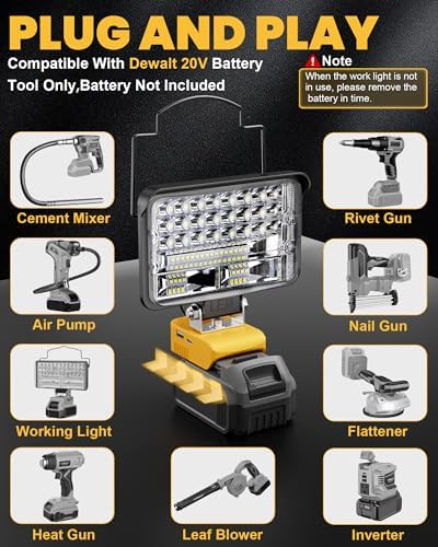 Cordless for Dewalt 20V Max LED Work Light, LIVOWALNY 78W 7800LM 5" 20V Battery Flashlights with USB & Type-C & Low Voltage Protection & 140° Pivoting Head for Emergency, Outdoors and Job Site Light
