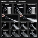 High Pressure Rain Shower Head: Upgrade Shower Heads with Handheld Spray Combo with Fixed Showerhead and 10 Sprays Handheld Shower Head, Detachable Showerheads Built-in Magnetic Docking and Power Jets