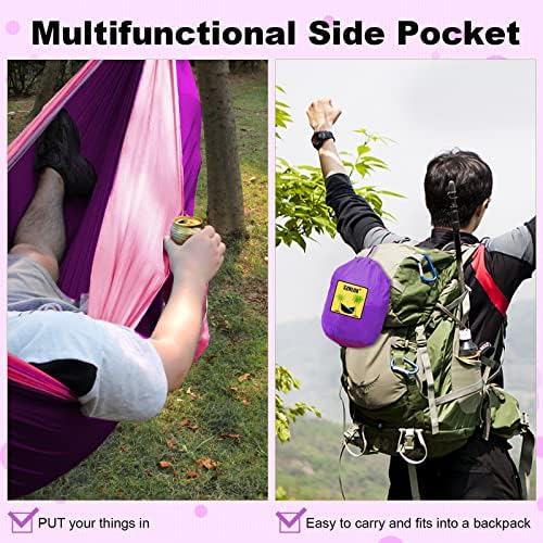 SZHLUX Camping Hammock Double & Single Portable Hammocks with 2 Tree Straps and Attached Carry Bag,Great for Outdoor,Indoor,Beach,Camping,Purple & Pink, Medium