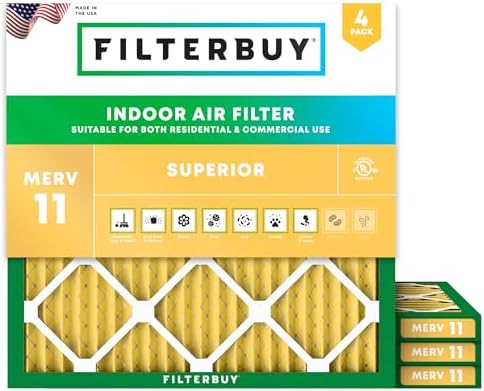 Filterbuy 18x18x1 Air Filter MERV 11 Allergen Defense (4-Pack), Pleated HVAC AC Furnace Air Filters Replacement (Actual Size: 17.75 x 17.75 x 0.75 Inches)