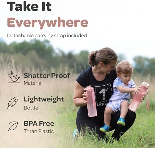 Hydracy Water Bottle with Time Marker -Large BPA Free Water Bottle & No Sweat Sleeve -Leak Proof Gym Bottle with Fruit Infuser Strainer & Times to Drink -Ideal for Fitness Sports & Outdoors