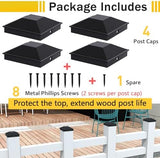 Goovilla 6x6 Post Caps Black(Actual 5.5" x 5.5"), 4 Pack Fence Post Caps with 8 Screws and Easy Installation, Sturdy Waterproof Plastic Deck Post Caps with Frosted Finishing Touch, Protect Wood Post