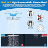 Hibbent All Metal Shower Head, 10'' High Pressure Rainfall Shower Head, Showerhead Combo, Handheld Shower Wand, 12'' Adjustable Curved Shower Extension Arm, 71'' Hose, Shower Head Holder, Chrome