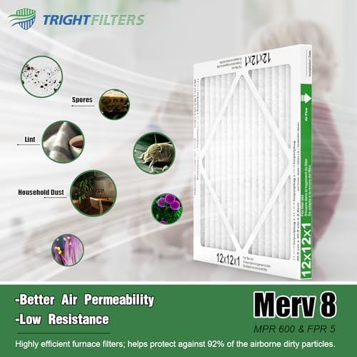 12x12x1 Air Filter 6 Pack, Durable MERV 8 Pleated Home HVAC AC Furnace Filters, Lightweight Compact Air Conditioner Filter Replacement