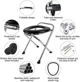 Upgraded Heavy Duty Stainless Steel Portable Toilet for Camping, Sturdy 350LBS Camp Toilet Portable, Portable Camping Toilet with Soft Seat/Toilet Bags, Black Folding Toilet for Hiking, Travel