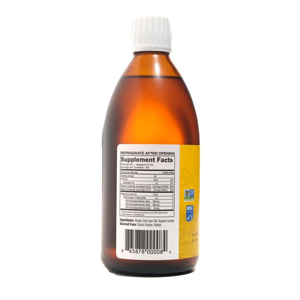 On Target Living Alaskan Cod Liver Oil Liquid | Organic Lemon Flavor 16.67 oz | Line Caught in The USA | Naturally Occurring Vitamin D | Rich in Omega 3 DHA/EPA | Non-GMO Project Certified