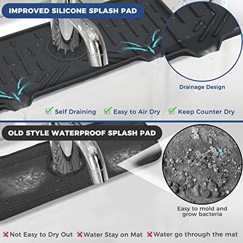 2 Pcs Silicone Faucet Handle Drip Catcher Tray Mat, 2 in 1 Dish Soap Sponge Holder for Kitchen Sink & Sink Splash Guard, Silicone Faucet Mat Drying Mat for Kitchen Sink Accessories, Counter, Bathroom