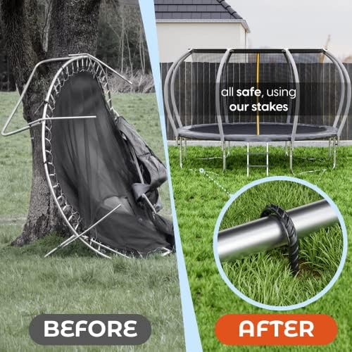 Happin® Ultra Strong Trampoline Stakes Anchors High Wind, Ground Anchors Heavy Duty, Trampoline Tie Down Anchor Kit, Ground Stakes Galvanized Steel, Trampoline Accessories, U Shaped (8 Pack, Black)