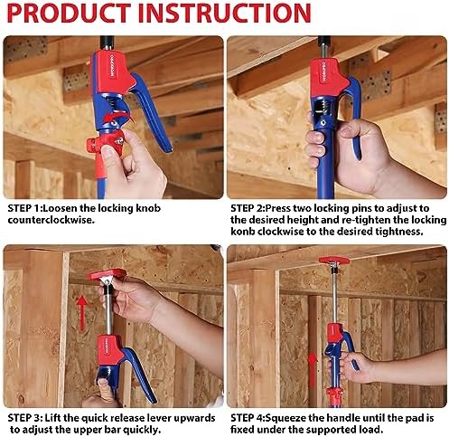WORKPRO Cabinet Jack Support Pole, 54-114 Inches Steel Telescopic Quick Support Rod Adjustable 3rd Hand Support System with 154 lbs Capacity for Cabinet Jack, Drywall Jack& Cargo Bars, 4-Pack