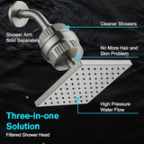 Cobbe High Pressure Filtered Shower Head Combo, Rain Shower Head with 20 Stage Shower Head Filter for Hard Water - Adjustable Replacement Remove Chlorine and Harmful Substances, Brushed Nickel