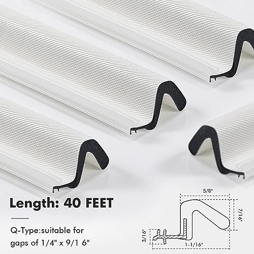 BBTO Weather Stripping Door Seal Strip Kerf Soundproof Strip V-Shaped Q Foam Weather Stripping Exterior Door Frame for Summer Windows Large Gap Seal and Easy Installation(40 Feet,White)