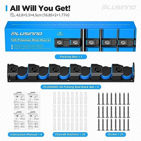 PLUSINNO Fishing Gifts for Men - V6 Vertical Fishing Rod/Pole Holders, Support Extra Large & Heavy Fishing Rod Combos, Fishing Rod Holders for Garage, Wall Mounted Fishing Rod Rack Storage