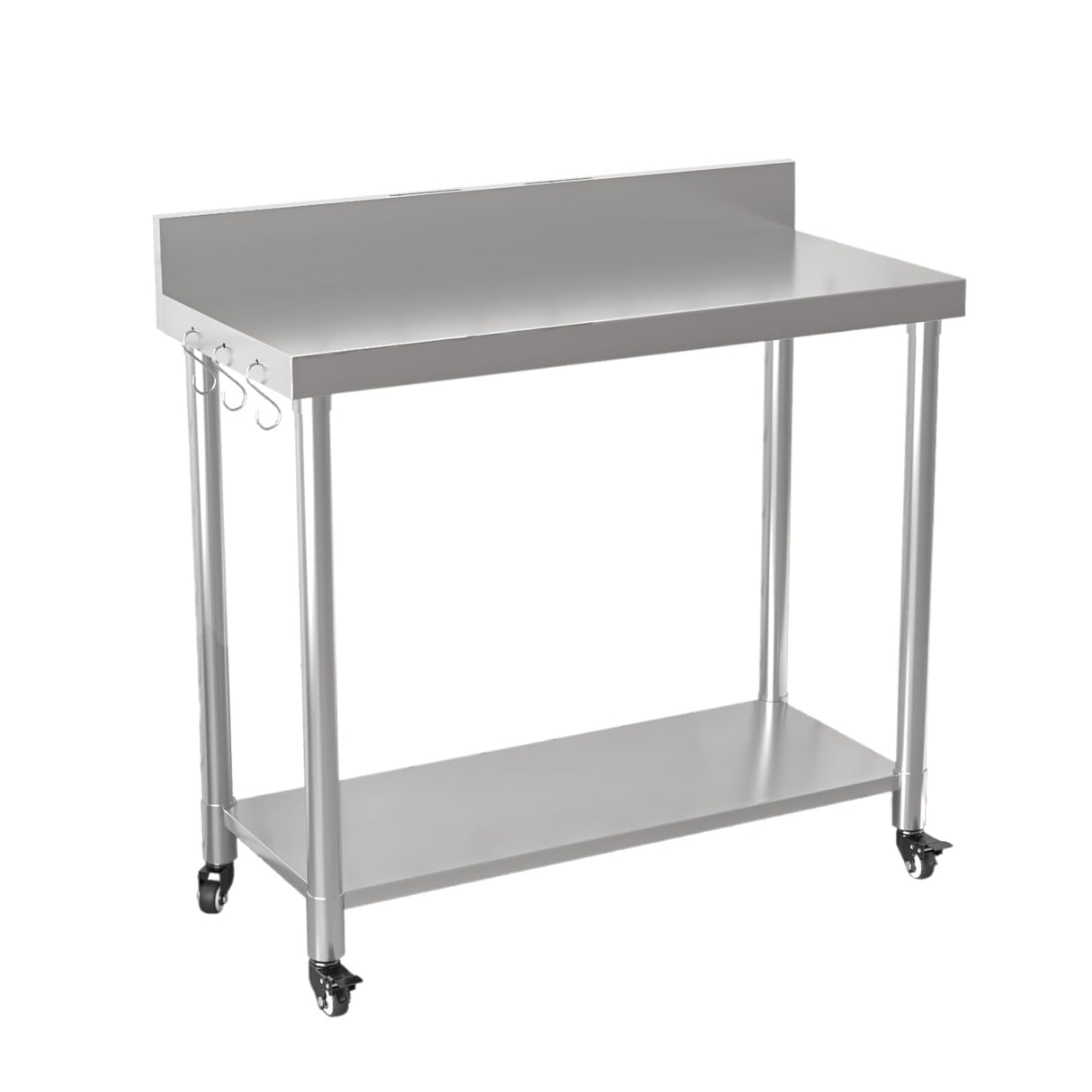 JFHID 48"x18" Stainless Steel Table with Wheels, Backsplash and Knife Blocks, Prep Tables for Commercial Kitchen Steel Countertop Work Table Workbench for Home Restaurant Garage