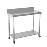 JFHID 48"x18" Stainless Steel Table with Wheels, Backsplash and Knife Blocks, Prep Tables for Commercial Kitchen Steel Countertop Work Table Workbench for Home Restaurant Garage