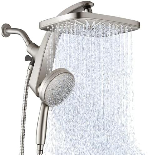 High Pressure Rain Shower Head: Upgrade Shower Heads with Handheld Spray Combo with Fixed Showerhead and 10 Sprays Handheld Shower Head, Detachable Showerheads Built-in Magnetic Docking and Power Jets