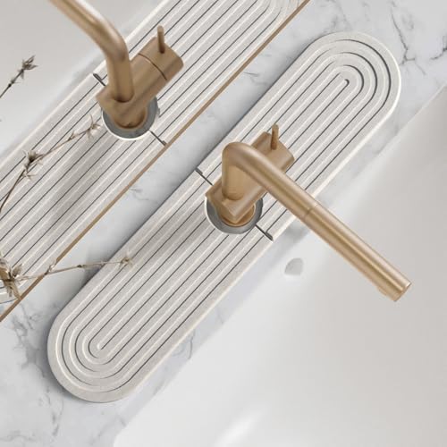 eormoe Diatomite Sink Splash Guard - DryingNeat Kitchen Faucet Mat, Instant Dry Water Absorbing Stone Tray for Sink, Durable Protector for Kitchen Bathroom Counter [Light Grey, 17.7" x 3.9"]
