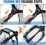 PLUSINNO Floating Fishing Net for Steelhead, Salmon, Fly, Kayak, Catfish, Bass, Trout Fishing, Rubber Coated Landing Net for Easy Catch & Release, Compact & Foldable for Easy Transportation & Storage