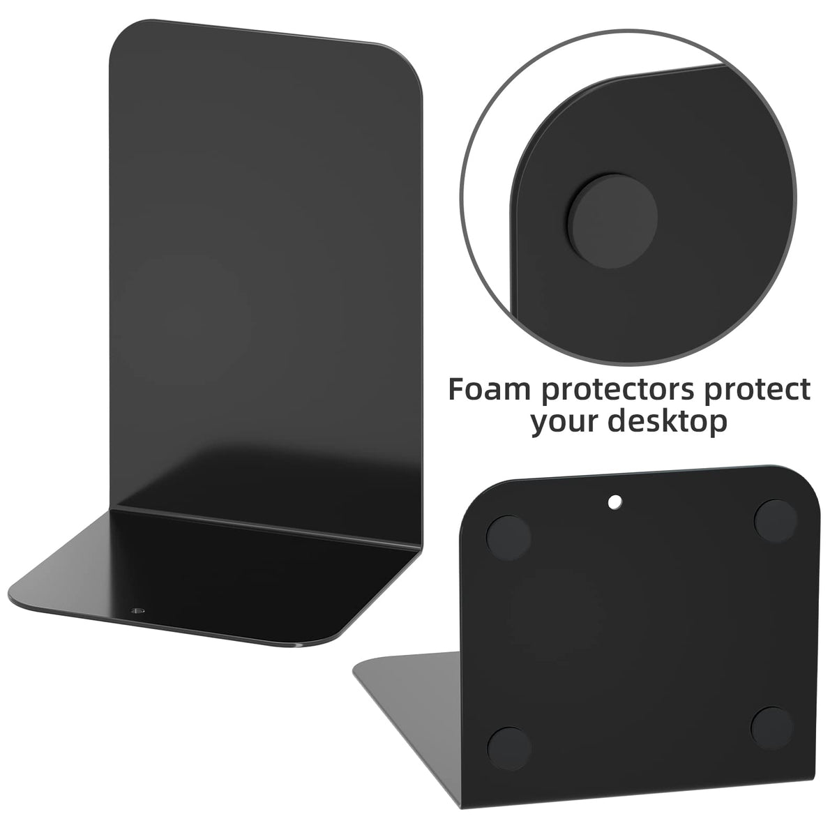 VFINE Bookends 4 Pairs, Black Metal Book Ends, Bookends for Shelves, Book Stopper for Heavy Books, Book Dividers for Home Office School Supplies
