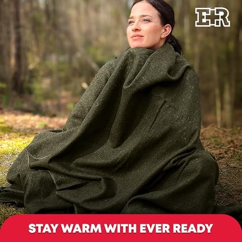 Ever Ready First Aid Olive Drab Green Warm Fire Retardant Blanket, 66" x 90"