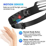 LED Headlamp Rechargeable (2 PCS), 230° Wide Beam Head Lamp with Motion Sensor, Waterproof Head Light Flashlight for Hiking, Running, Repairing, Fishing Cycling (Black 4)