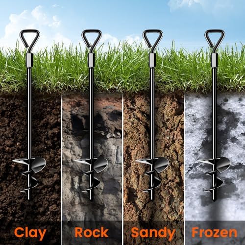 Ground Anchors Tent Stakes Trampoline Anchors Heavy Duty Screw in 8 Pack, Tent Stakes High Winds Heavy Duty for Camping Tent, Canopies, Carports, Sheds, Swing Sets,14in Ground Anchors