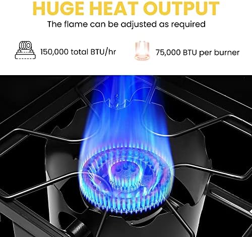 VIVOHOME 150,000 BTU Double Burner Propane Stove, Heavy-Duty Outdoor Portable Camp Stove with Windscreen & Detachable Legs for Camping, Backyard, BBQ Cookouts