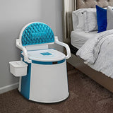 VINGLI Portable Toilet | Back & Handrail Design Commode with 5 Gallon Bucket Inner, Camping RV Toilet for Adult, Kids, Home, Boat, Van, Travel, Plastic, Blue & white