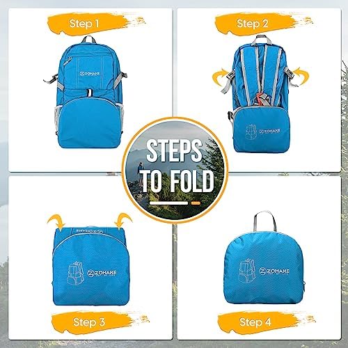 ZOMAKE Lightweight Packable Backpack 35L, Light Foldable Backpacks Water Resistant Collapsible Hiking Bag, Compact Folding Day Pack for Travel Camping(Light Blue)