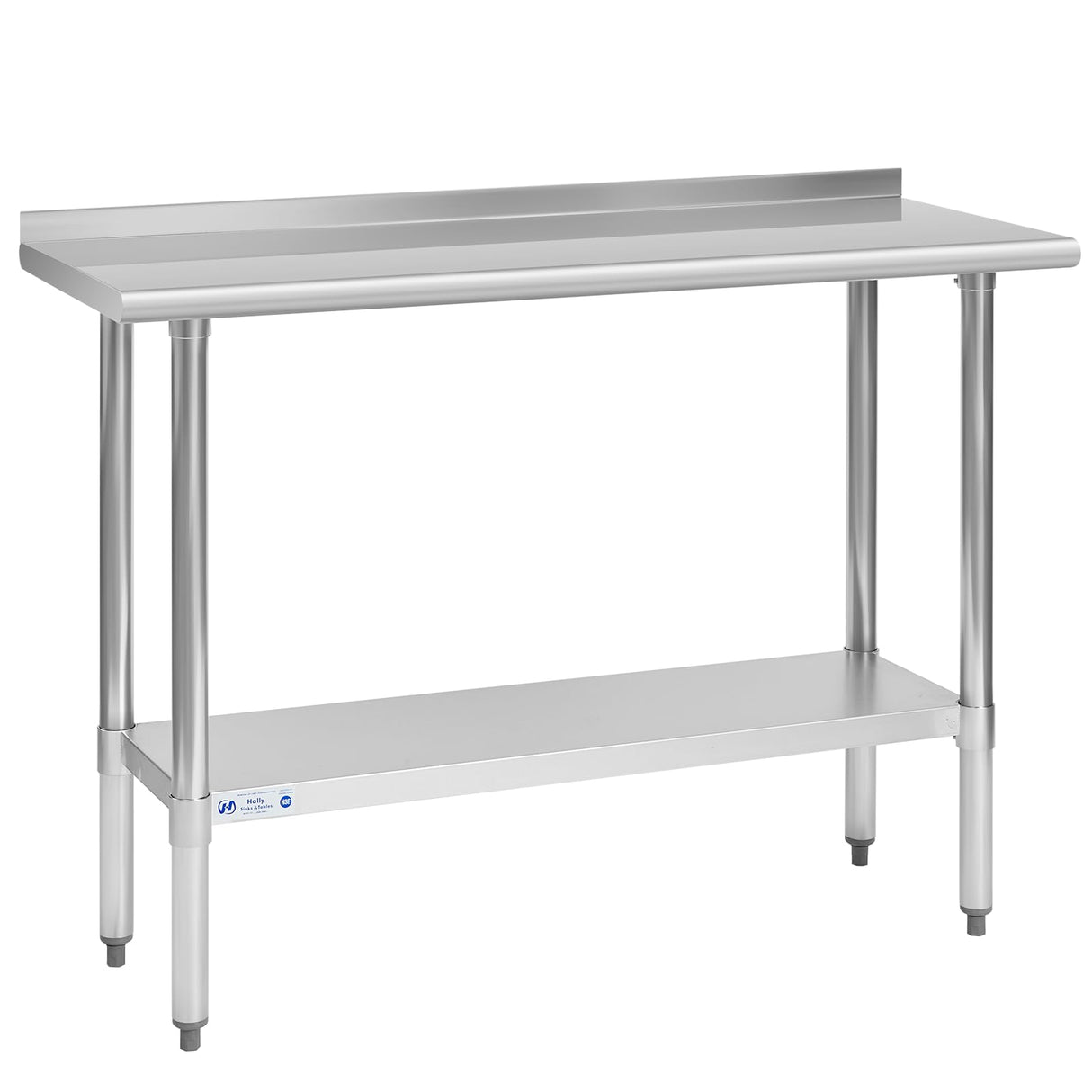 Hally Stainless Steel Table for Prep & Work 18 x 48 Inches, NSF Commercial Heavy Duty Table with Undershelf and Backsplash for Restaurant, Home and Hotel